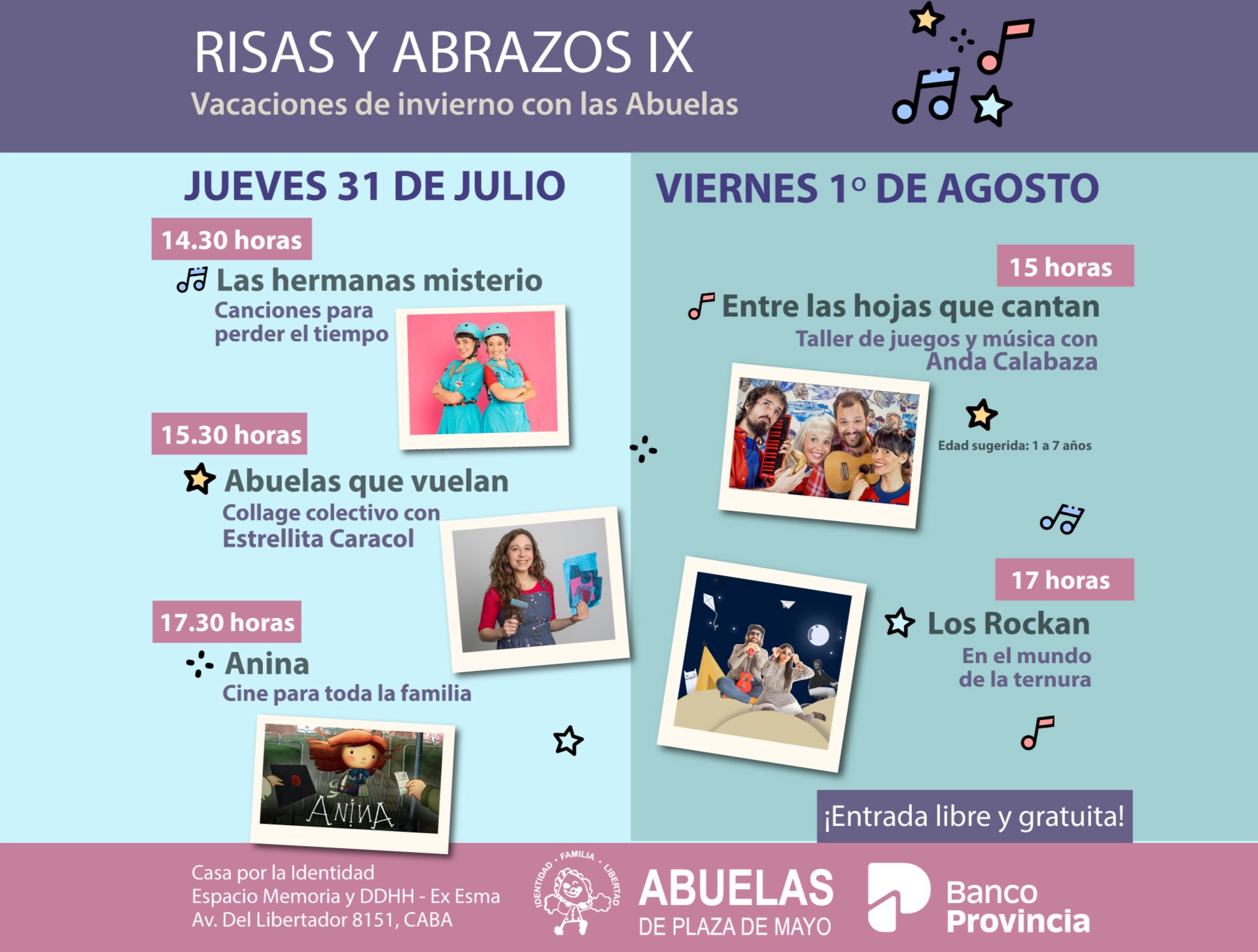 Invitamos a la 9na edición del festival “Risas y abrazos. Vacaciones de invierno con las Abuelas”