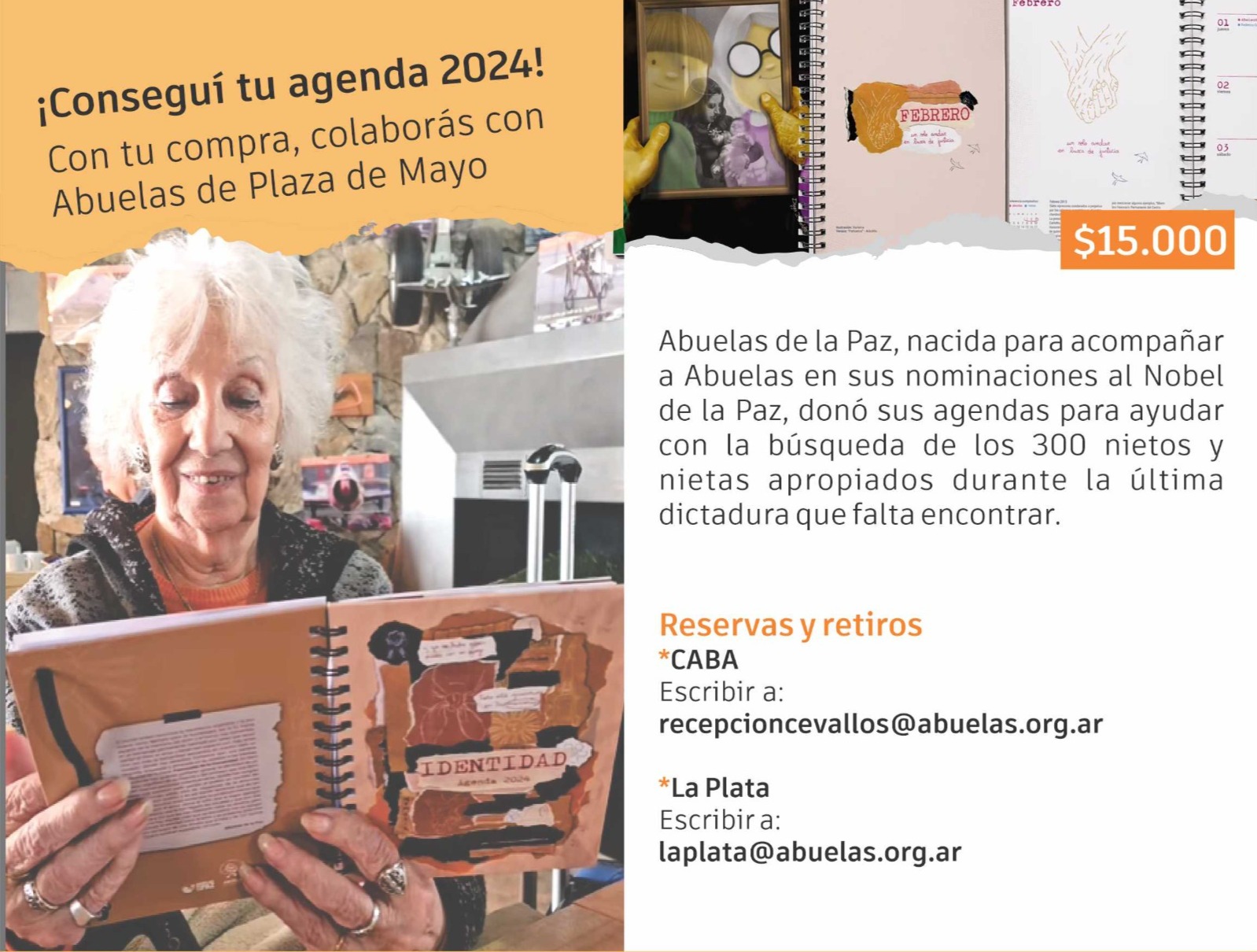 Con la compra de la Agenda Identidad 2024 podés colaborar con Abuelas de Plaza de Mayo